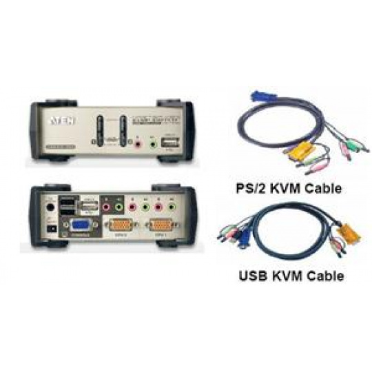 ATEN 2 port KVMP USB+PS2, USB hub, aud. 1,2 m kab.