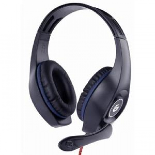 GEMBIRD herní headset s ovládáním hlasitosti, modro-černý, 3,5mm konektor