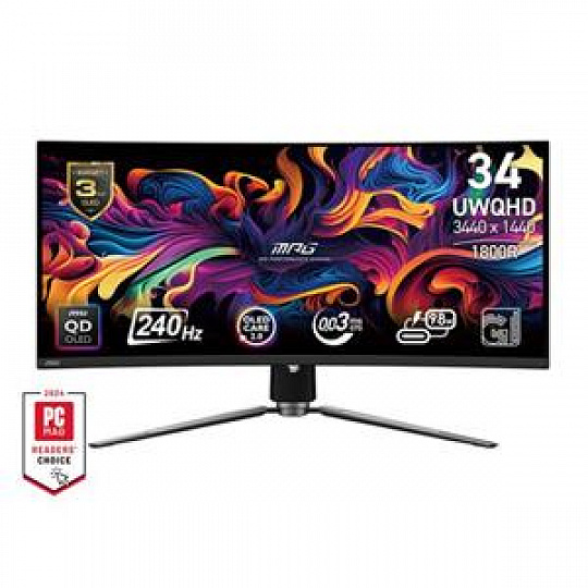 MSI Gaming monitor MAG 341CQP QD-OLED X28, 34" QD-OLED zakřivený/3440x1440(UWQHD)/280Hz/0,03ms/2xHDMI/DP/USB-C/Výšk.nast
