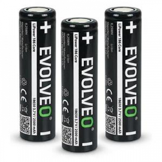 EVOLVEO LiPower 186 Core 2500 – Li-ion baterie 18650 (3.7 V / 2500 mAh) 3ks
