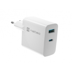 UUniverzální USB nabíječka Natec RIBERA GaN 1X USB-A + 1X USB-C 65W, Bílá