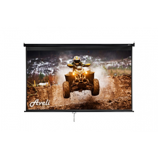 Nástěnné projekční plátno AVELI, 221x125cm (16:9) 100", černý tubus