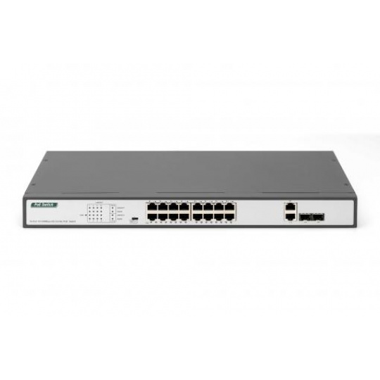 DIGITUS Fast Ethernet PoE přepínač 16-portové PoE + 2 kombinované, rozpočet 250W