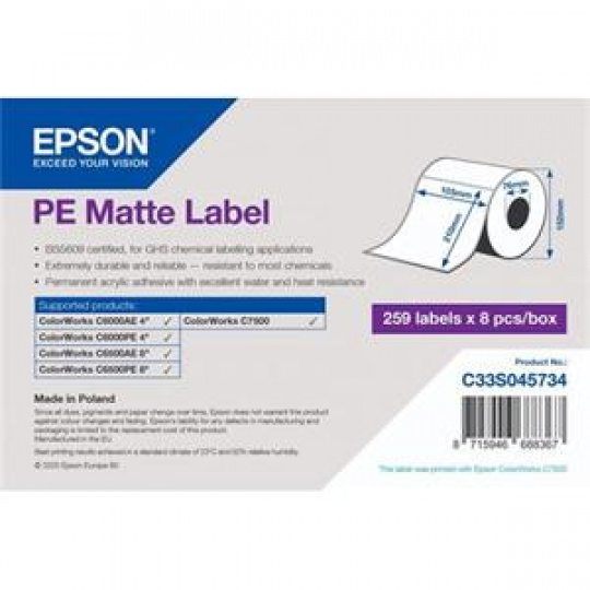 EPSON PE Matte Label - Die-Cut Roll: 105mm x 210mm, 259 labels