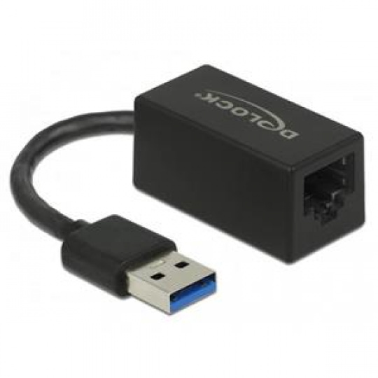 Delock Adaptér Super Speed USB (USB 3.2 Gen 1) s USB Typ-A samec > Gigabit LAN 10/100/1000 Mbps kompaktní černý