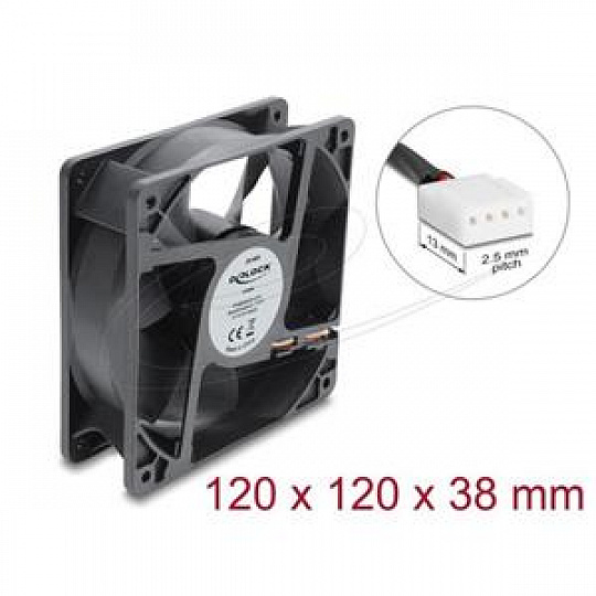 Delock Axiální ventilátor 48 V DC, 120 x 120 x 38 mm s 4 pinovým zásuvkovým konektorem ventilátoru PWM, černý Delock Axiální ventilátor 48 V DC, 120 x 120 x 38 mm s 4 pinovým zásuvkovým konektorem ventilátoru PWM, černý
