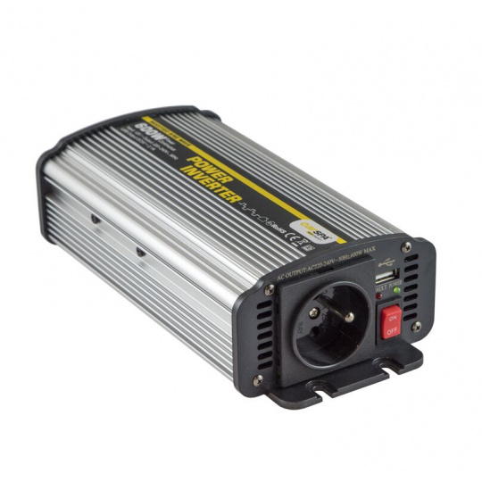 Napěťový měnič Carspa CAR600U-122 12V/230V+USB 600W, modifikovaná sinus (náhrada za CAR500-12)