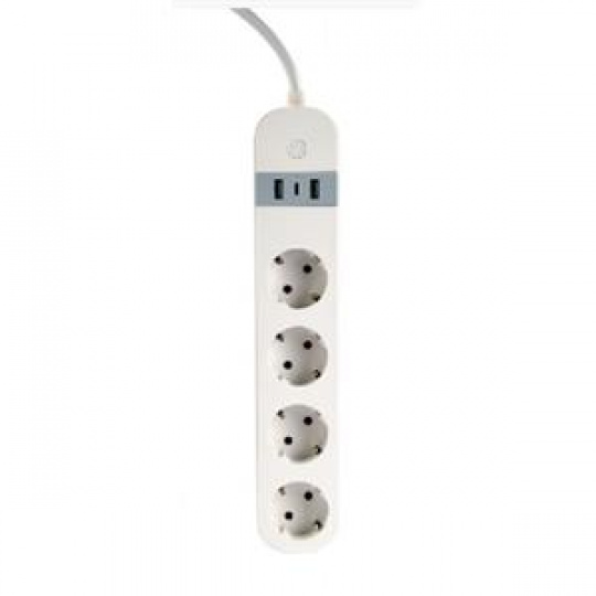GEMBIRD chytrá prodlužovačka s USB nabíječkou, 4 zásuvky, bílá