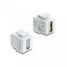 Delock Mini spojka modulů Keystone ze zásuvky USB 2.0 Typu-A na zásuvku USB 2.0 Typu-A, bílá