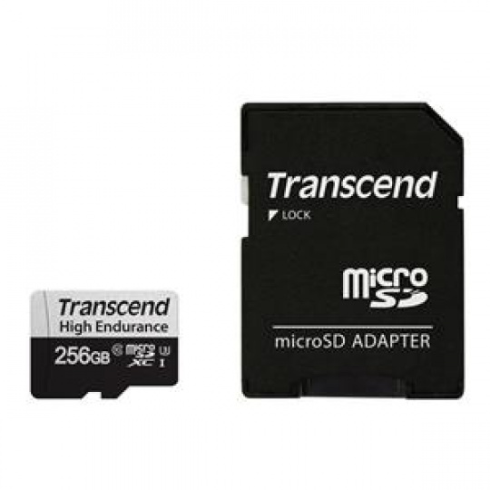 Transcend 256GB microSDXC 350V UHS-I U1 (Class 10) High Endurance paměťová karta, 95MB/s R, 40MB/s W