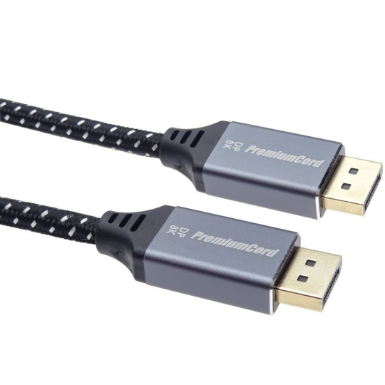 PremiumCord DisplayPort 1.4 přípojný kabel, kovové a zlacené konektory, 1m