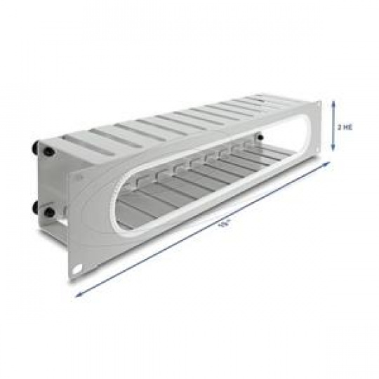 Delock 19” Routing panel k vedení kabelů, s otvorem a ochranou okraje, 2U, šedý