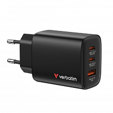 Zdroj 230V/ 65W/2x USB-C + 1x USB-A (PD3.0, GaN, Quick Changer, PPS, vidlice EU) Verbatim, černý Zdroj 230V/ 65W/2x USB-C + 1x USB-A (PD3.0, GaN, Quick Changer, PPS, vidlice EU) Verbatim, černý