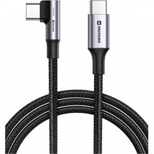 SWISSTEN TEXTILNÍ DATOVÝ KABEL ARCADE USB-C / USB-C 2 M, 5A (100W) PRO NOTEBOOKY ČERNÝ