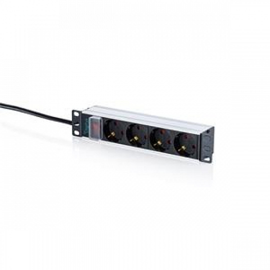 DIGITUS 10" prodlužovací kabel s hliníkovým profilem, 4zásuvkový uzemněný prodlužovací kabel s vypínačem