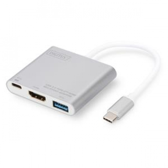 DIGITUS USB Type-C Multi Adaptér 4K 30 Hz HDMI 1 Port USB C pro PD 61W a Data, 1 USB 3.0 port Chipset VL102 / PS176 / VL210