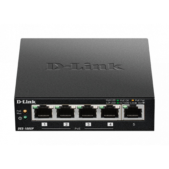 D-Link DES-1005P 5-port 10/100 switch, 4xPoE+,60W