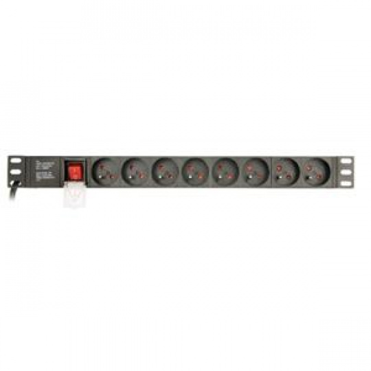 Gembird PDU, 8 českých zásuvek, 1U, 16A, Schuko zástrčka, kabel 3m