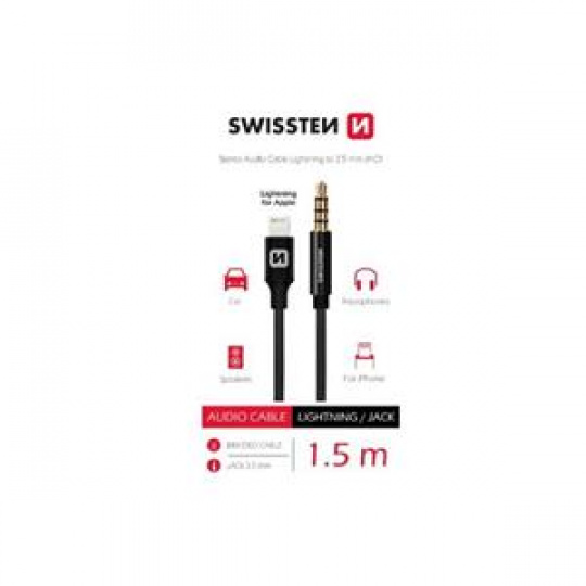 SWISSTEN AUDIO ADAPTÉR TEXTILE LIGHTNING (samec)/3,5 mm JACK(samec) 1,5 M ČERNÝ