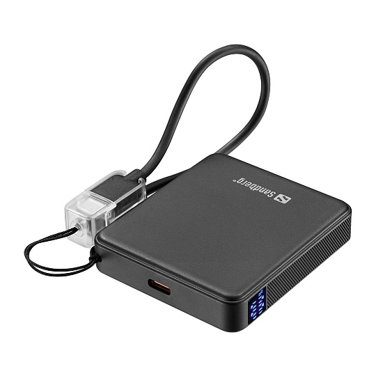 Sandberg Nano Powerbank 5000 mAh PD20W, kompaktní powerbanka s USB-C kabelem, černá Sandberg Nano Powerbank 5000 mAh PD20W, kompaktní powerbanka s USB-C kabelem, černá