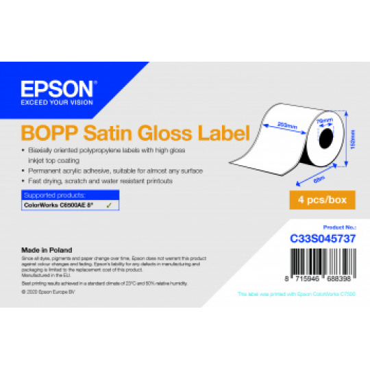 BOPP Satin Gloss Label Cont.R, 203mm x 68m