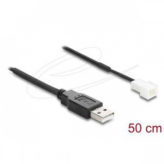 Delock Kabel ventilátoru USB 2.0 ze zástrčky Typ-A na třípinový zástrčkový konektor ventilátoru, 50 cm Delock Kabel ventilátoru USB 2.0 ze zástrčky Typ-A na třípinový zástrčkový konektor ventilátoru, 50 cm