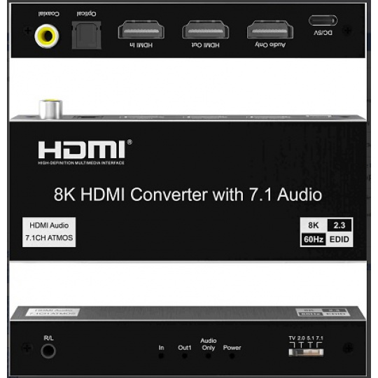 PremiumCord 8K@60Hz Audio Extractor HDR,výstupy: stereo jack, SPDIF, RCA, HDMI
