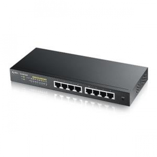 Zyxel GS1900-8HP, 8-port GbE L2 PoE Smart Switch, 802.3at, desktop, fanless, 77 Watt