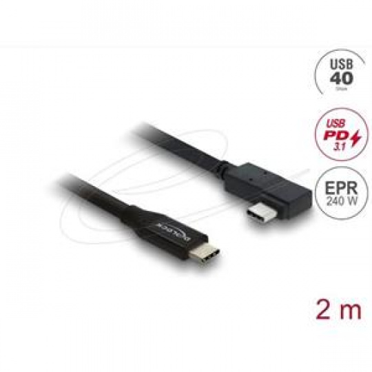 Delock Koaxiální kabel USB 40 Gbps pravoúhlý levý / pravý USB PD 3.1 240 W 2 m