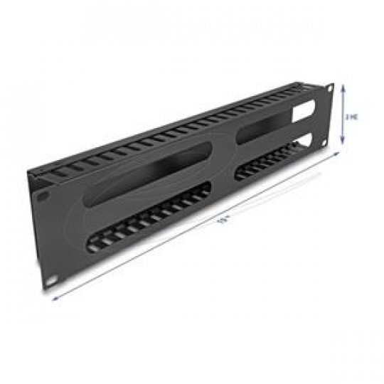 Delock 19” Management panel pro správu kabelů, se 4 otvory, 2U, kov, černý Delock 19” Management panel pro správu kabelů, se 4 otvory, 2U, kov, černý
