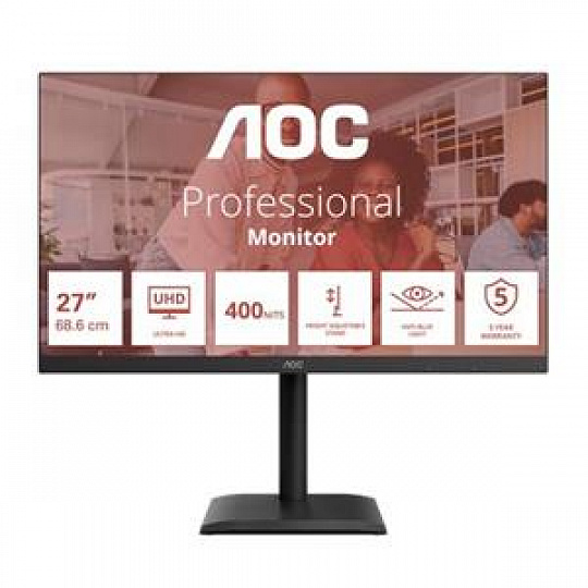 AOC LCD U27E4CV 27" IPS 4K/3840x2160@60Hz/4ms/400cd/2xHDMI/DP/4xUSB/USB-C dock/RJ45/Repro/Pivot/HAS/5 let AOC LCD U27E4CV 27" IPS 4K/3840x2160@60Hz/4ms/400cd/2xHDMI/DP/4xUSB/USB-C dock/RJ45/Repro/Pivot/HAS/5 let