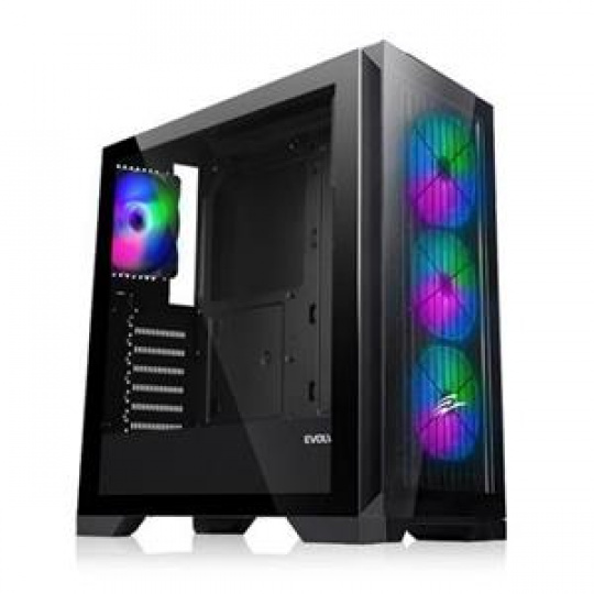 EVOLVEO Ptero Q2G, skříň ATX, 4x ARGB ventilátor, čelní+boční panel sklo, černá