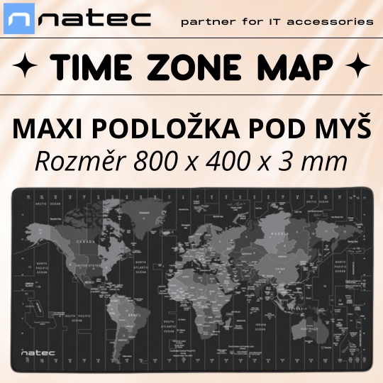 Maxi podložka pod myš Natec Time Zone Map, 80x40 cm