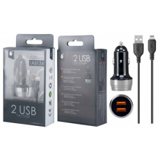 Aligator Nabíječka do auta PLUS A6134 s kabelem pro iPhone lightning, 2xUSB výstup 2.4A, stříbrná Aligator Nabíječka do auta PLUS A6134 s kabelem pro iPhone lightning, 2xUSB výstup 2.4A, stříbrná