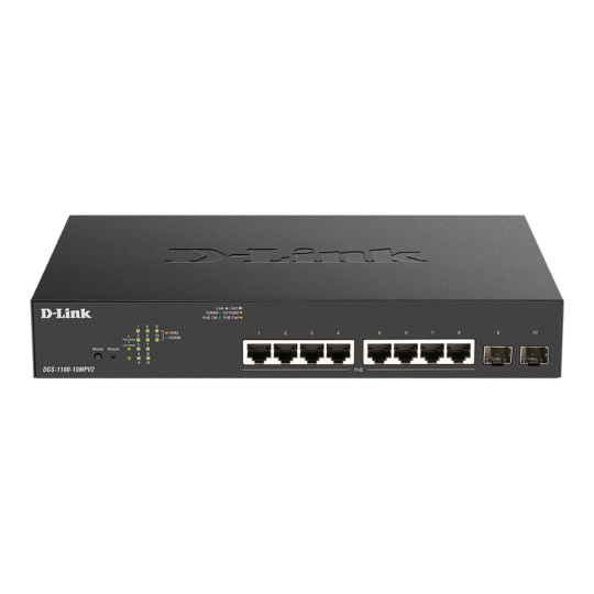 D-Link DGS-1100-10MPV2, 8x 1000Base-T 802.3af/802.3at PoE, 2x SFP, 130W PoE budget
