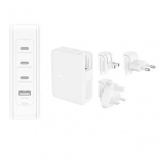 Belkin 140W 4-portová USB-C Power Delivery GaN PPS nástěnná nabíječka + UK, EU, US adaptéry, bílá