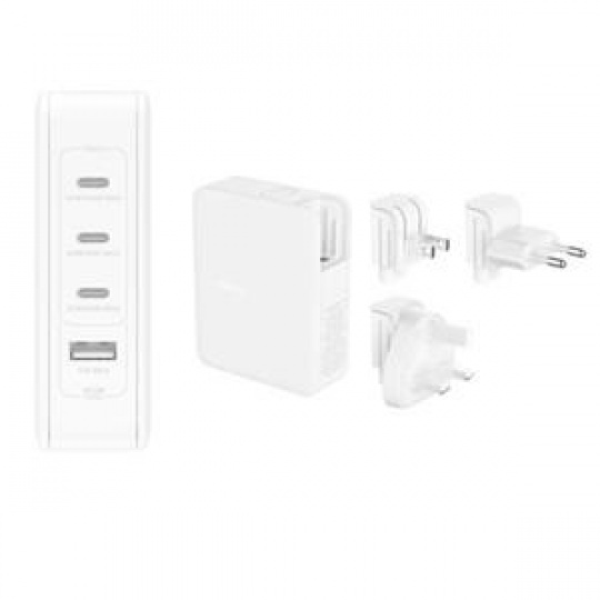 Belkin 140W 4-portová USB-C Power Delivery GaN PPS nástěnná nabíječka + UK, EU, US adaptéry, bílá