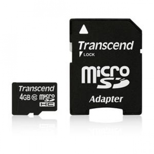 Transcend 4GB microSDHC (Class 10) paměťová karta (s adaptérem)