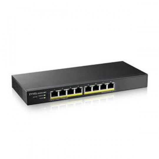 Zyxel GS1915-8EP, 8-port GbE PoE Smart hybrid mode Switch, standalone or NebulaFlex Cloud, 60 Watt 802.3at, desktop, fan