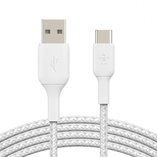 BELKIN kabel oplétaný USB-C - USB-A, 1m, bílý