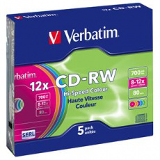 VERBATIM CD-RW(5-Pack)/Slim/Colours/12x/700MB VERBATIM CD-RW(5-Pack)/Slim/Colours/12x/700MB