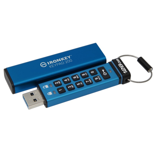 Kingston IronKey Keypad 200/128GB/USB 3.2/USB-A/Modrá