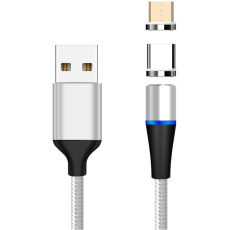 PremiumCord Magnetický micro USB a USB-C nabíjecí a datový kabel 1m, stříbrný PremiumCord Magnetický micro USB a USB-C nabíjecí a datový kabel 1m, stříbrný