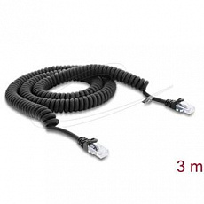 Delock Vinutý kabel rozhraní RJ50, ze zástrčky na zástrčku, 3 m, černý Delock Vinutý kabel rozhraní RJ50, ze zástrčky na zástrčku, 3 m, černý