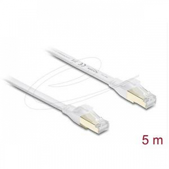 Delock Plochý spojovací kabel RJ45 Cat.8.1 U/FTP, až 40 Gbps, 5 m, bílý Delock Plochý spojovací kabel RJ45 Cat.8.1 U/FTP, až 40 Gbps, 5 m, bílý