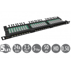 19" patch panel Solarix 24xRJ45 CAT5E UTP s vyvazovací lištou černý 0,5U SX24HD-5E-UTP-BK