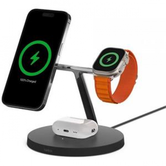 Belkin BOOST CHARGE™ PRO MagSafe 3v1 Bezdrátové nabíjení pro iPhone/Apple Watch/AirPods, černá - NOVÁ VERZE