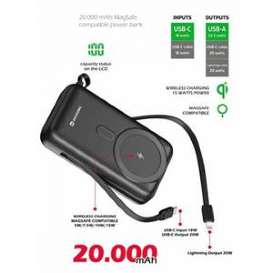 SWISSTEN POWER BANK 20000 mAh PD 20W S INTEGROVANÝMI KABELY  USB-C A LIGHTNING (kompatibilní s MagSafe)