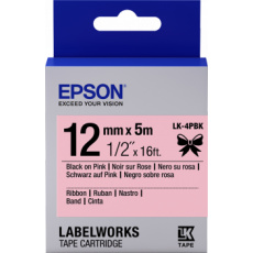 Epson zásobník se štítky – saténový pásek, LK-4HKK, černá/růžová, 12 mm (5 m)