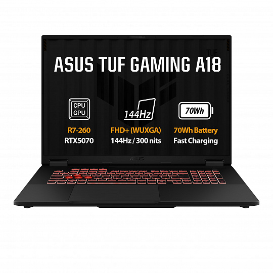 ASUS TUF Gaming A18/FA808UP-S8020/R7-260/18"/WUXGA/16GB/512GB/RTX 5070/bez OS/Gray/2R ASUS TUF Gaming A18/FA808UP-S8020/R7-260/18"/WUXGA/16GB/512GB/RTX 5070/bez OS/Gray/2R